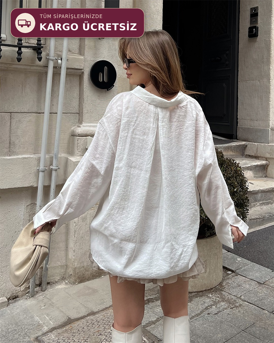 Bambu Oversize Beyaz Gömlek