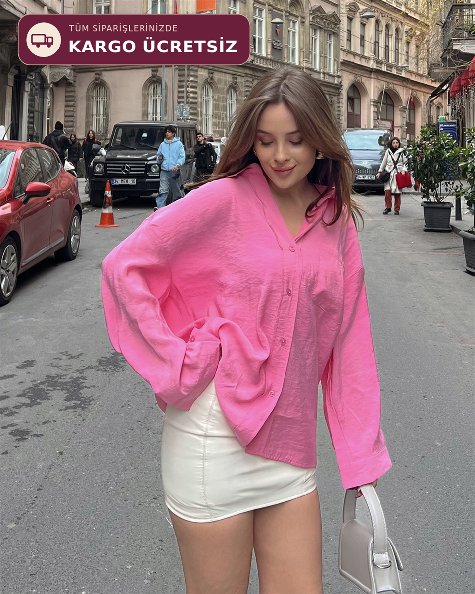 Bambu Oversize Fuşya Gömlek
