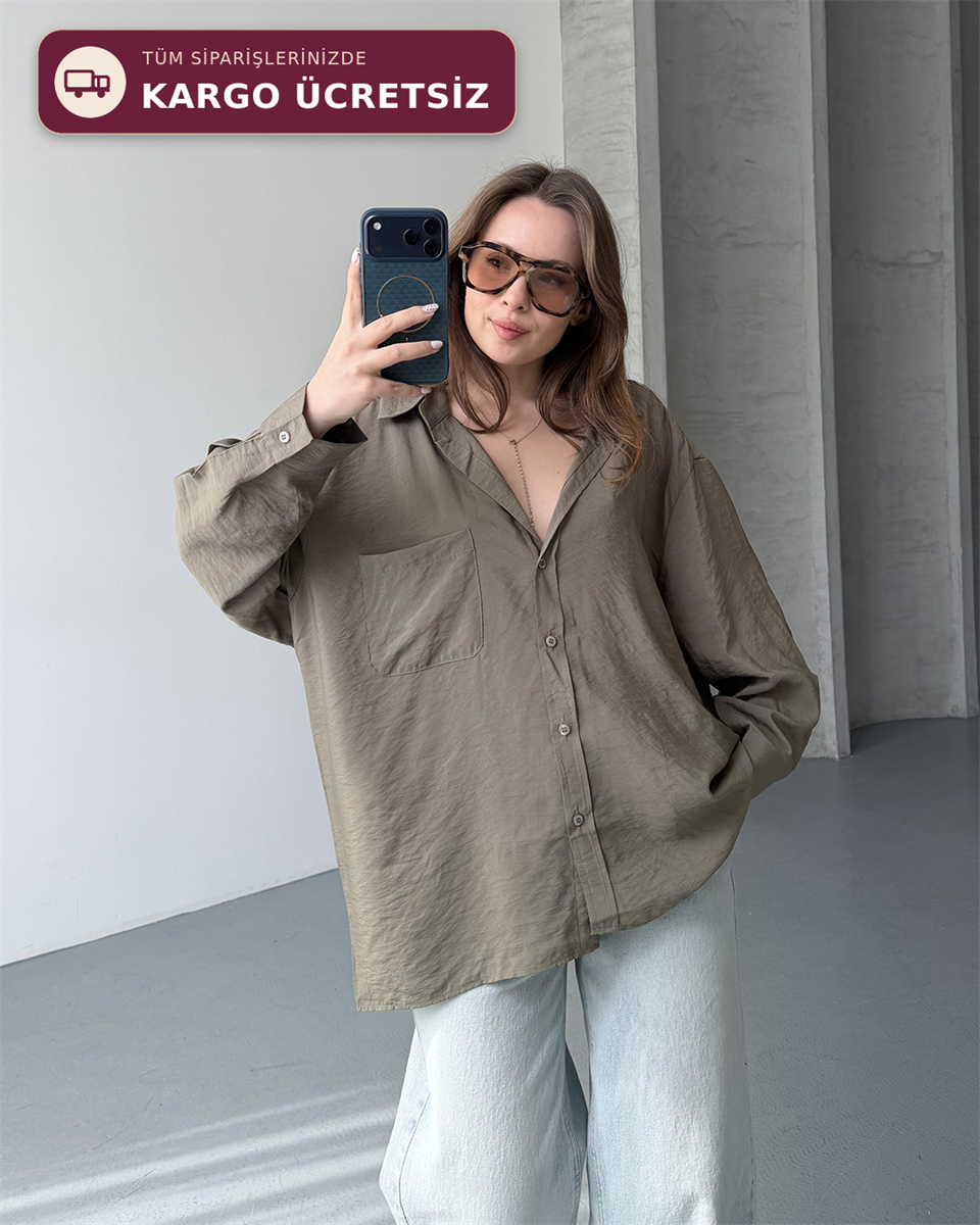 Bambu Oversize Haki Gömlek