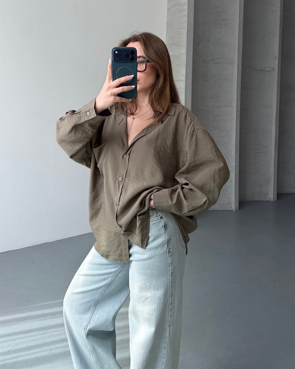 Bambu Oversize Haki Gömlek