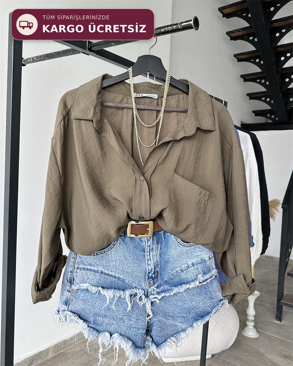 Bambu Oversize Haki Gömlek