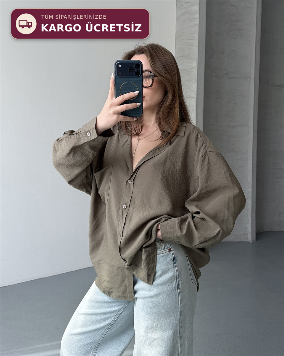 Bambu Oversize Haki Gömlek