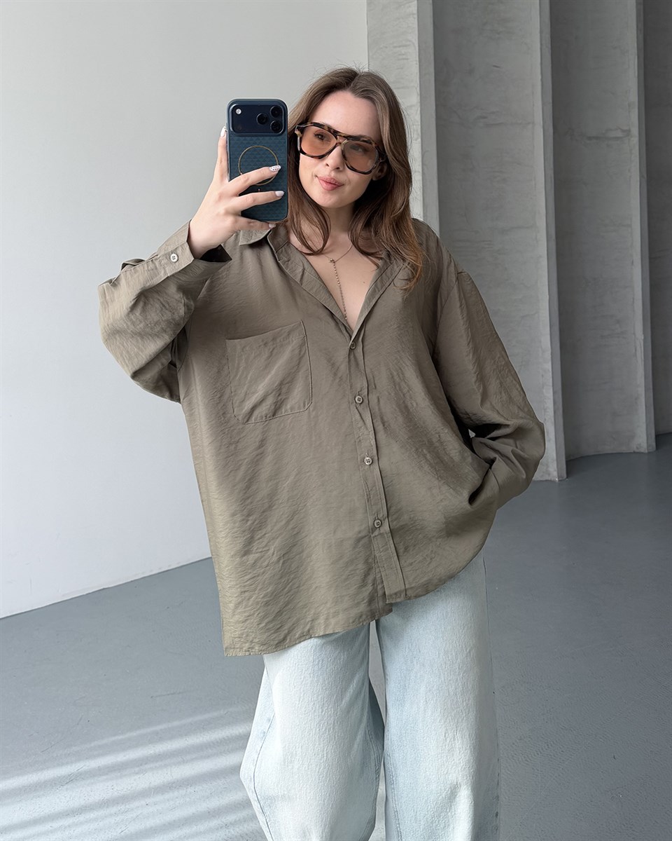 Bambu Oversize Haki Gömlek