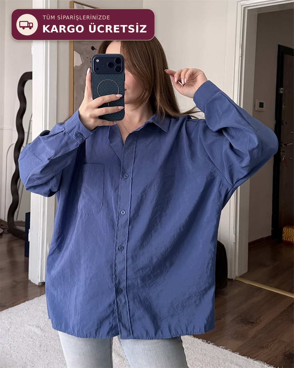 Bambu Oversize İndigo Gömlek