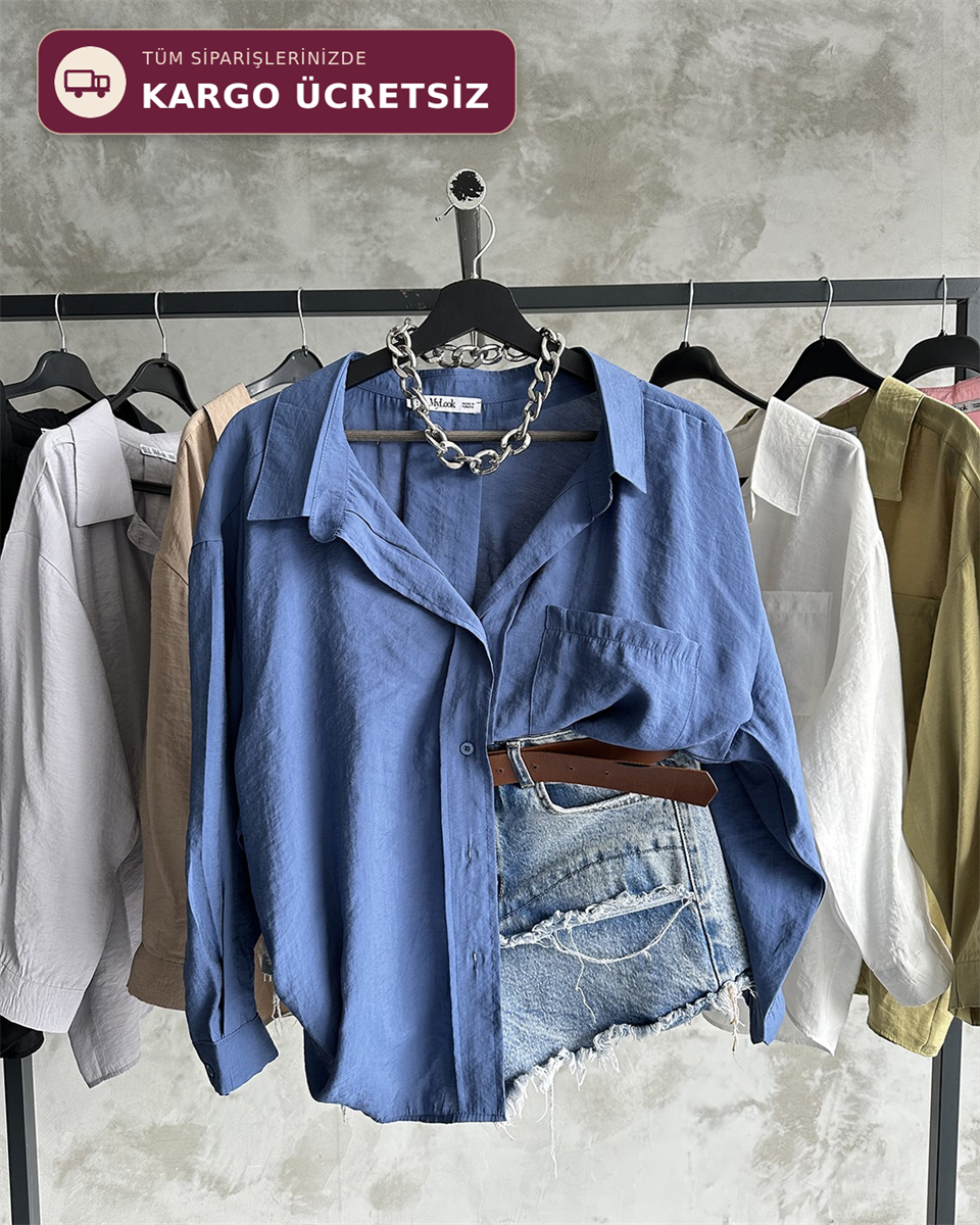 Bambu Oversize İndigo Gömlek