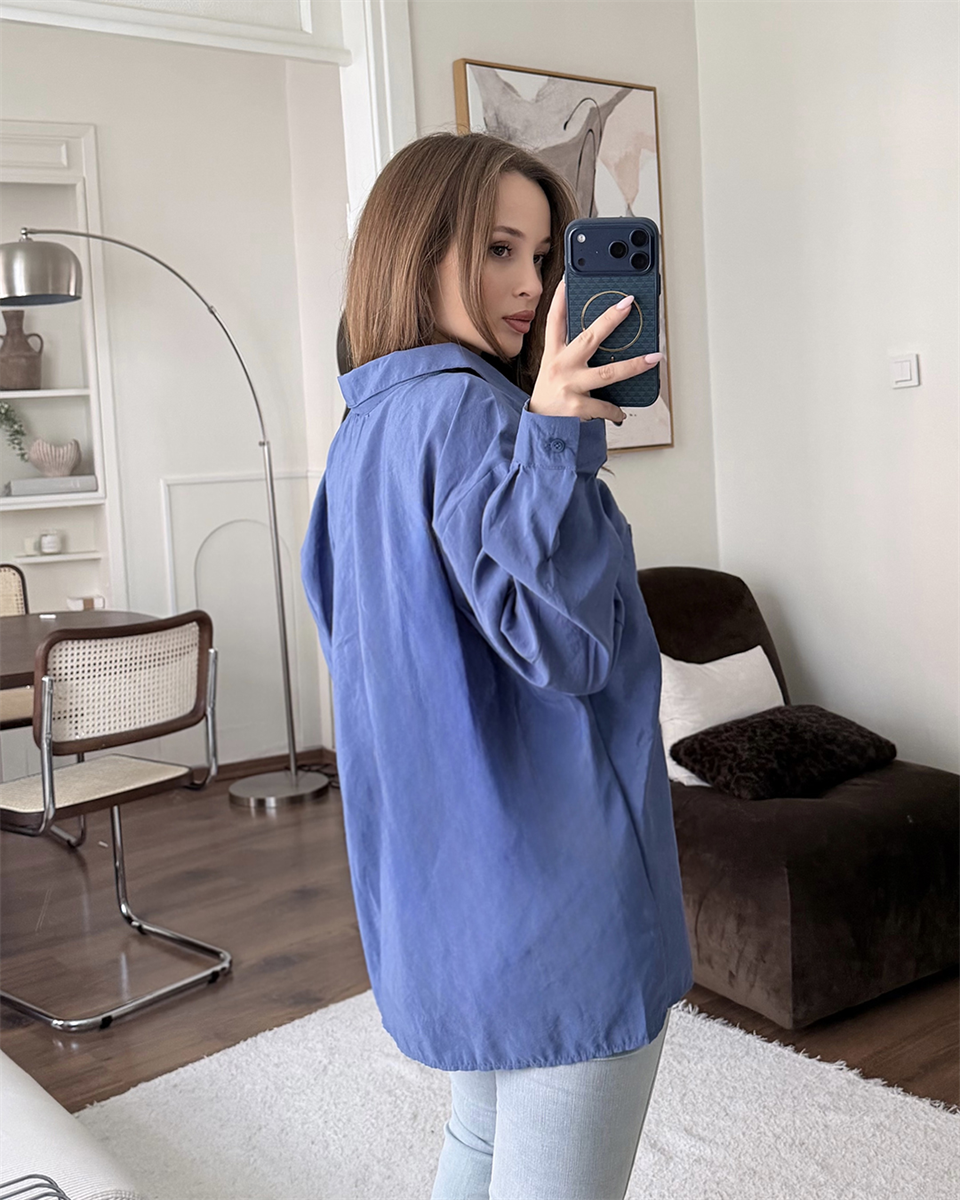 Bambu Oversize İndigo Gömlek