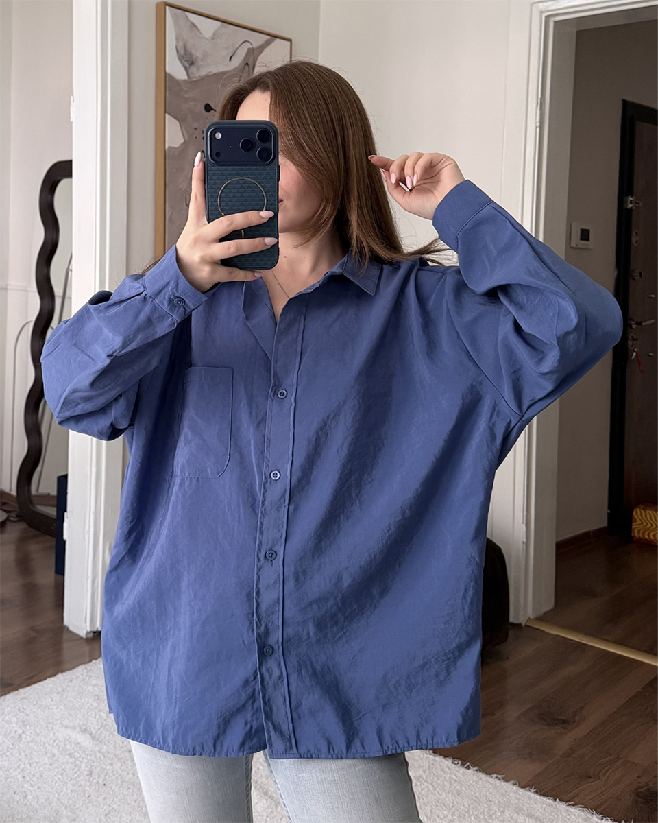 Bambu Oversize İndigo Gömlek