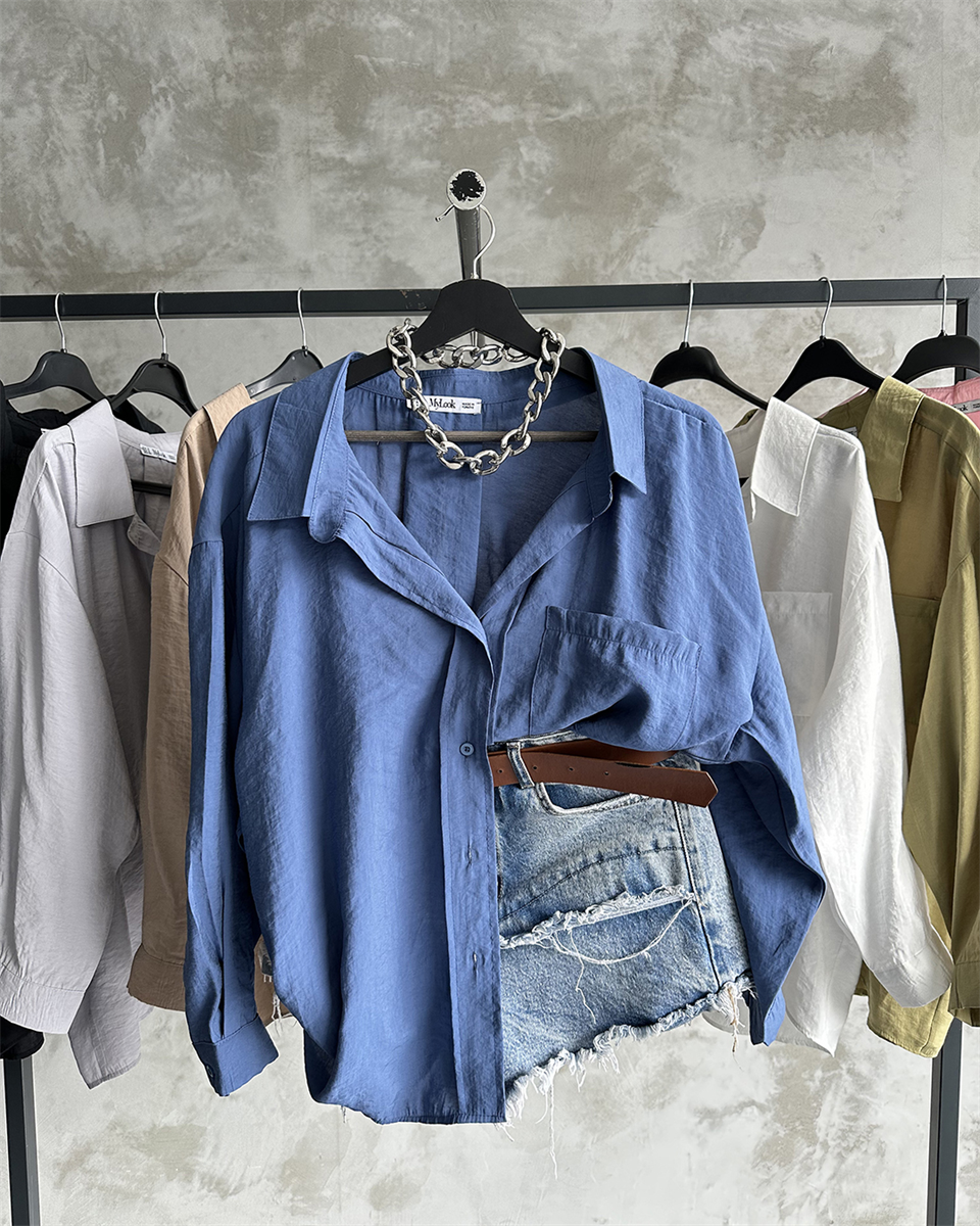 Bambu Oversize İndigo Gömlek
