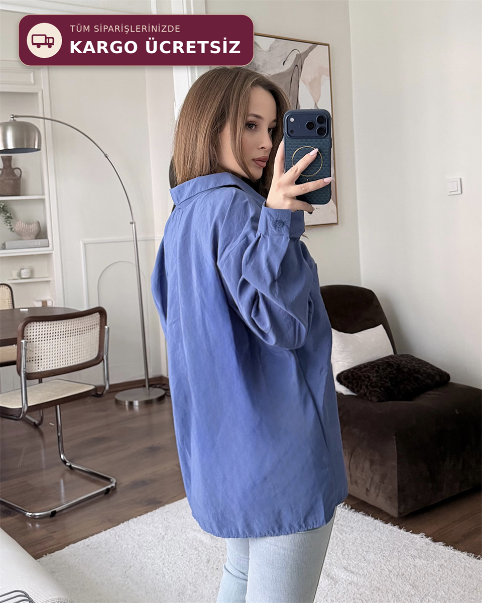 Bambu Oversize İndigo Gömlek