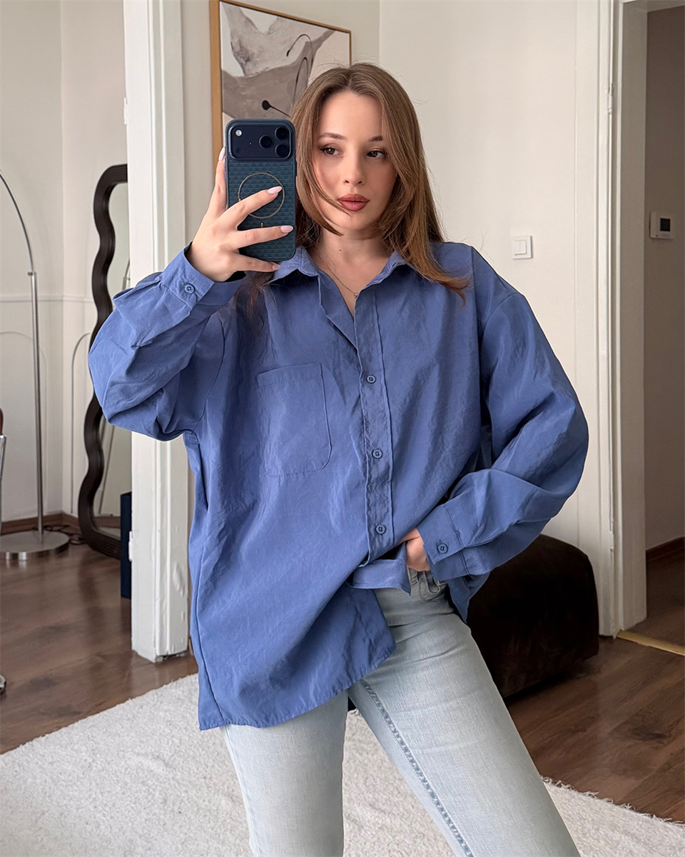 Bambu Oversize İndigo Gömlek