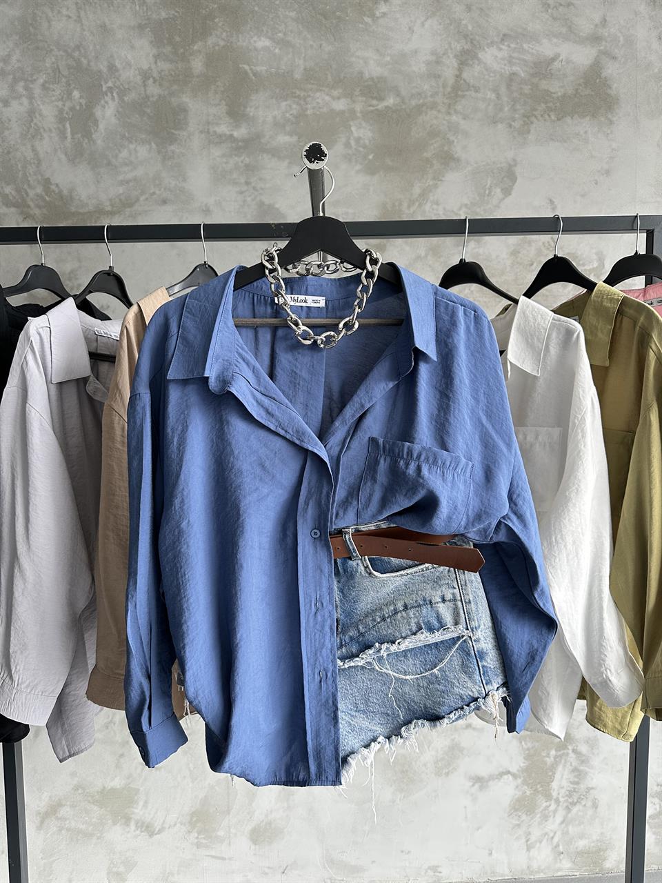 Bambu Oversize İndigo Gömlek