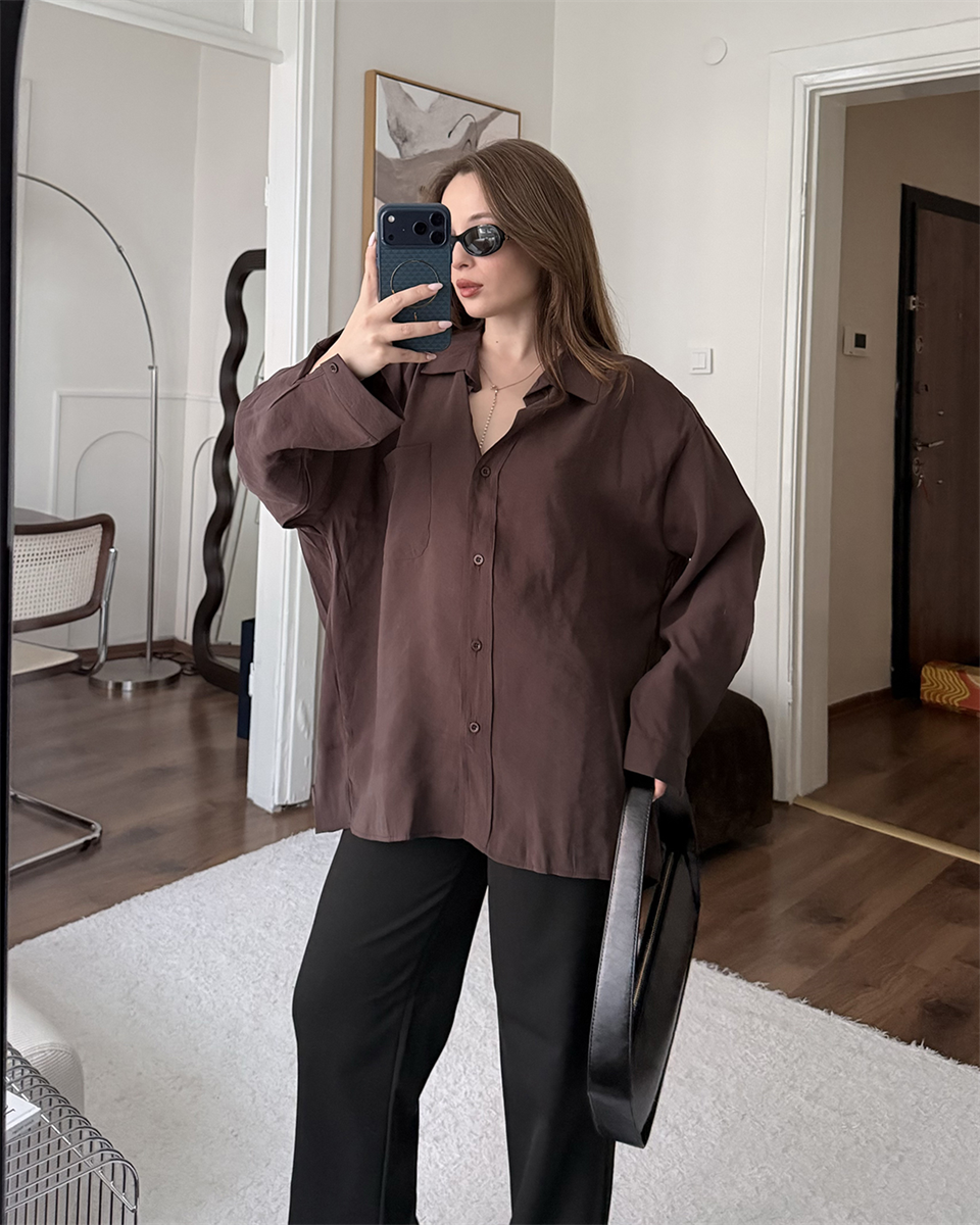 Bambu Oversize Kahverengi Gömlek