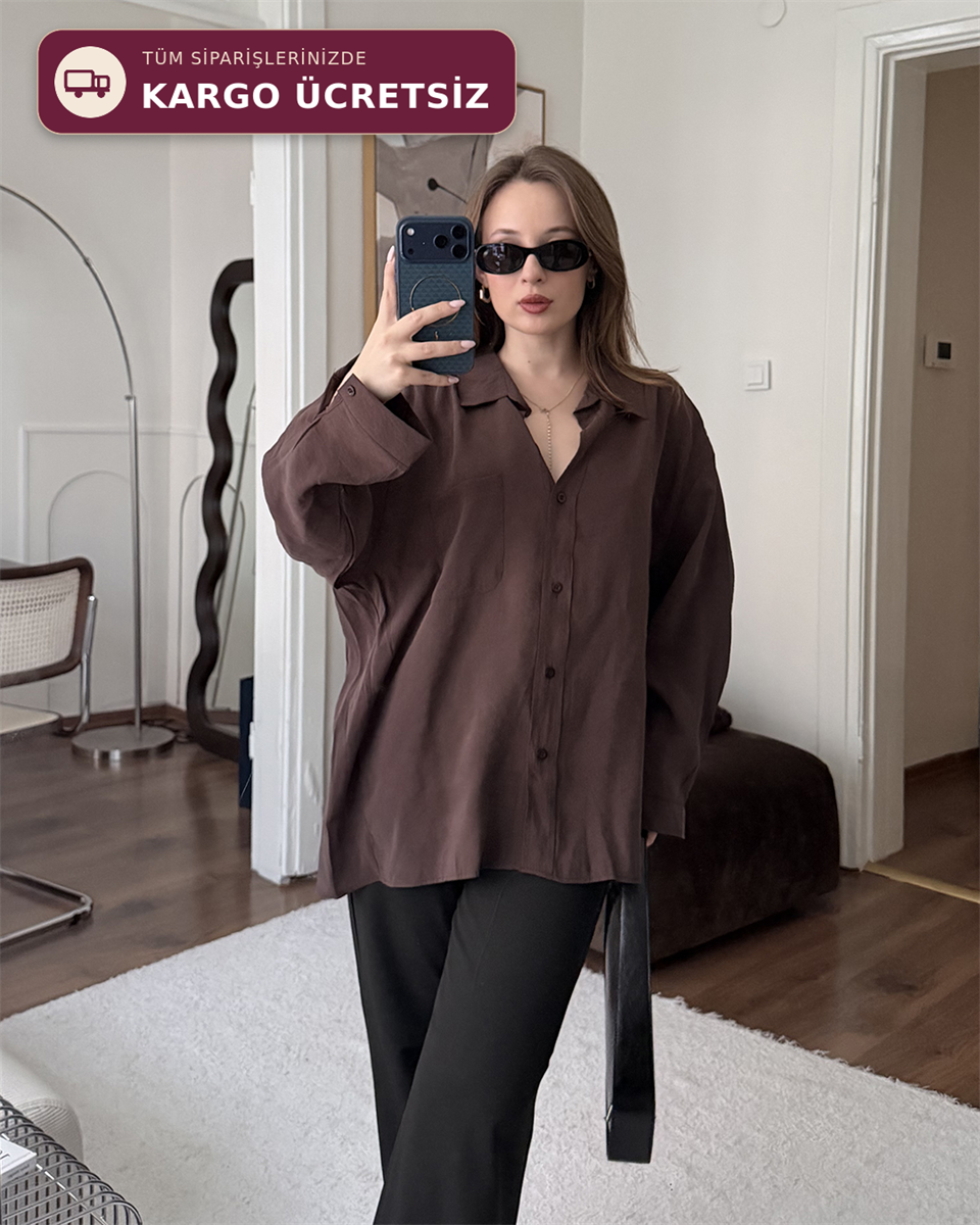 Bambu Oversize Kahverengi Gömlek
