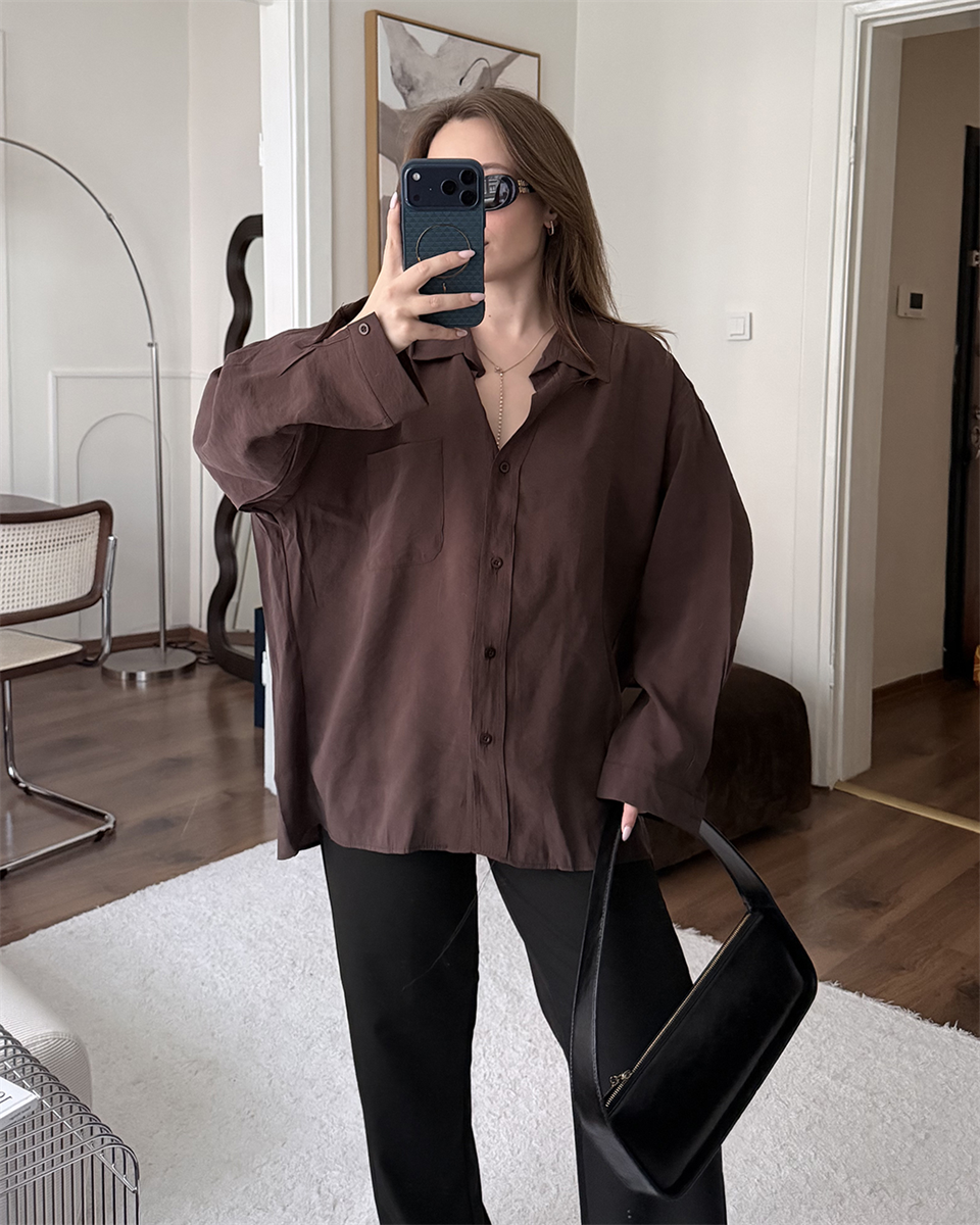Bambu Oversize Kahverengi Gömlek