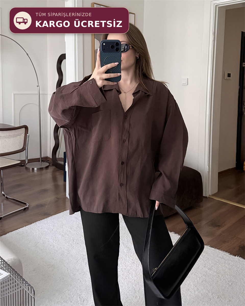Bambu Oversize Kahverengi Gömlek