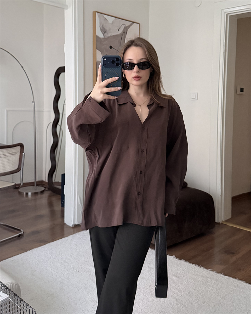 Bambu Oversize Kahverengi Gömlek