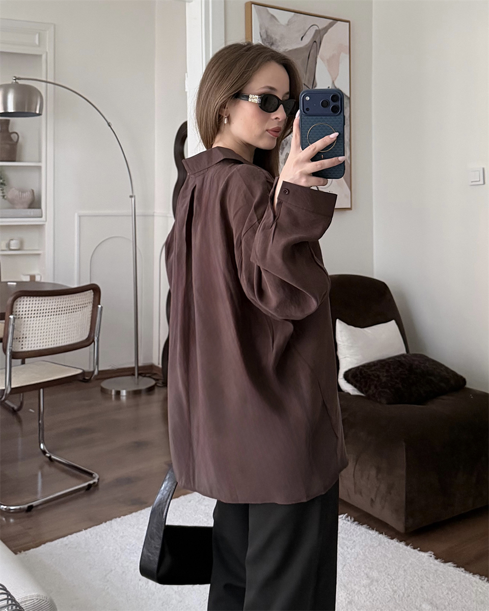 Bambu Oversize Kahverengi Gömlek