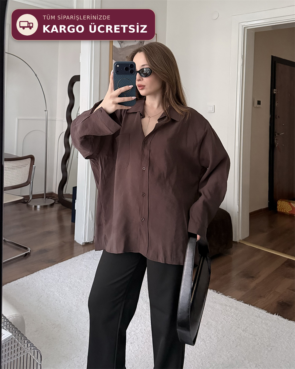 Bambu Oversize Kahverengi Gömlek