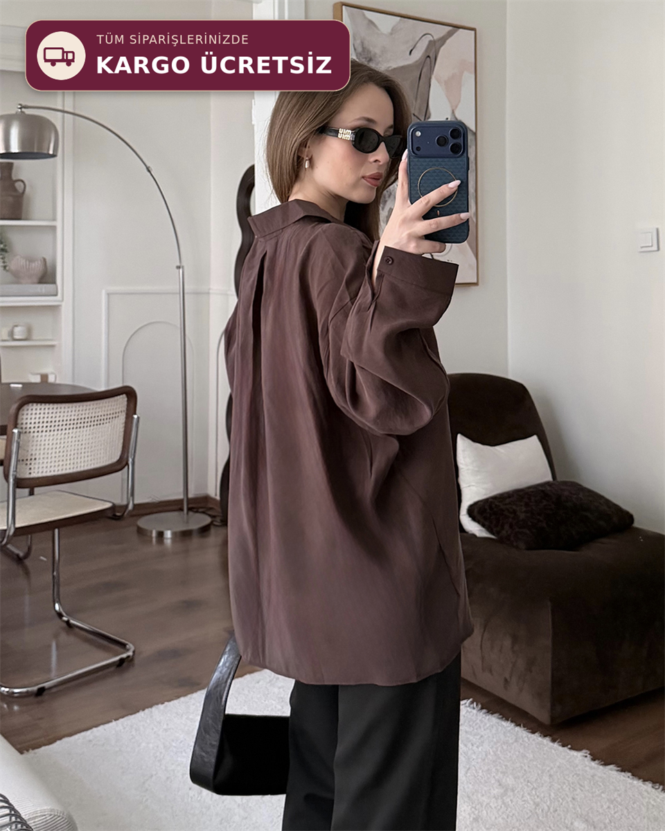 Bambu Oversize Kahverengi Gömlek
