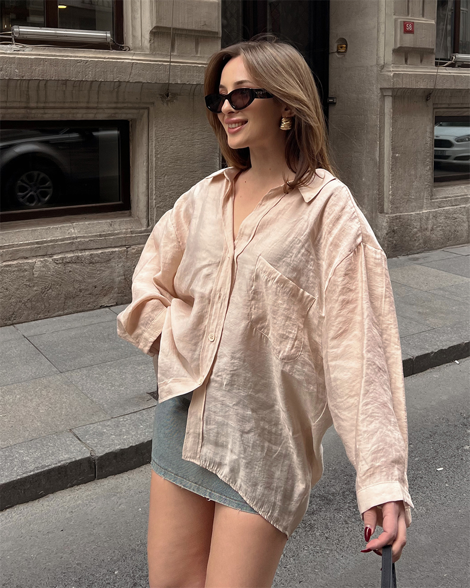 Bambu Oversize Krem Gömlek