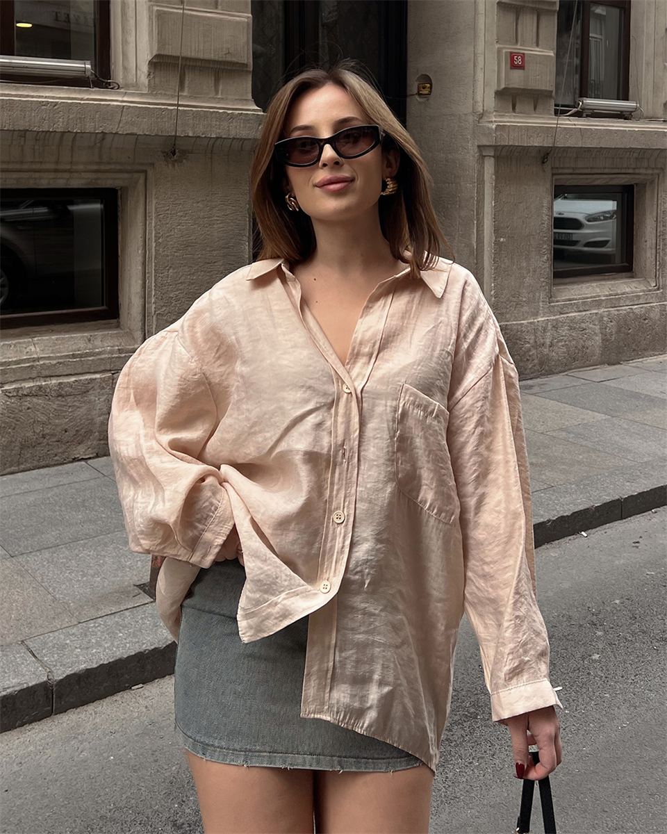 Bambu Oversize Krem Gömlek