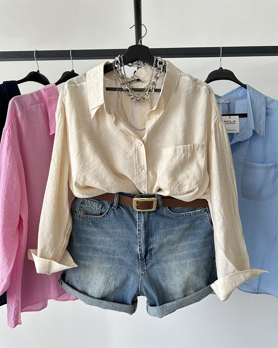 Bambu Oversize Krem Gömlek