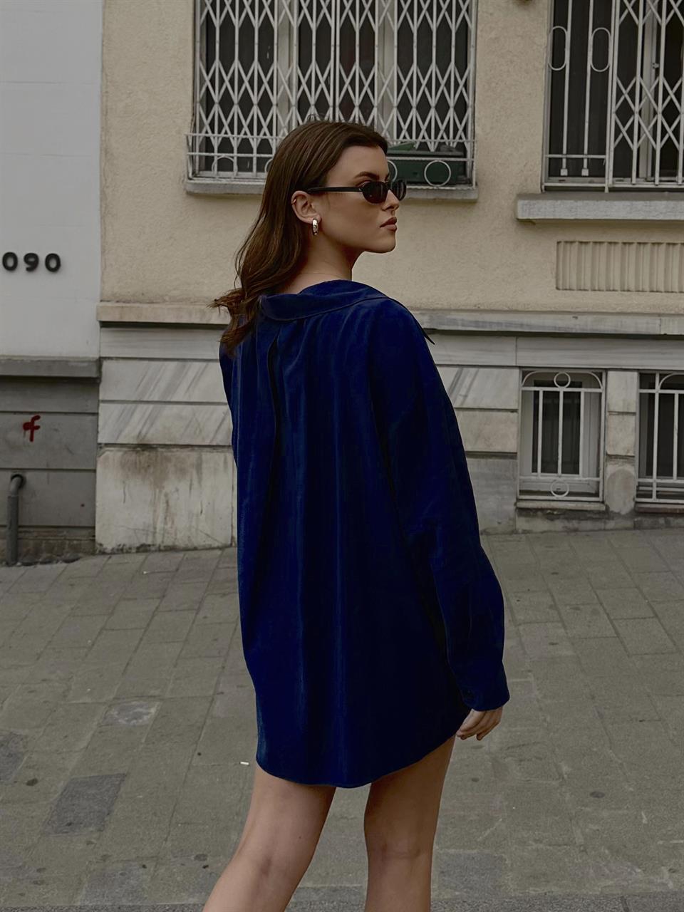 Bambu Oversize Lacivert Gömlek