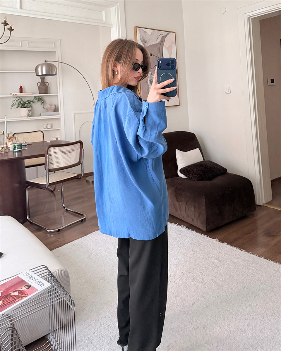 Bambu Oversize Mavi Gömlek