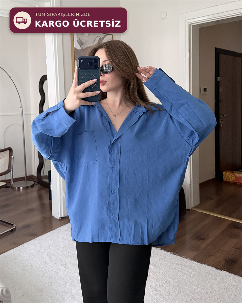Bambu Oversize Mavi Gömlek
