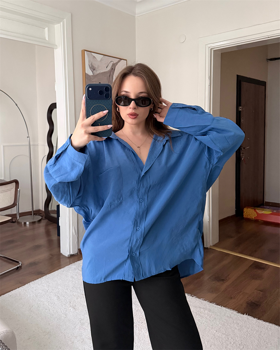 Bambu Oversize Mavi Gömlek