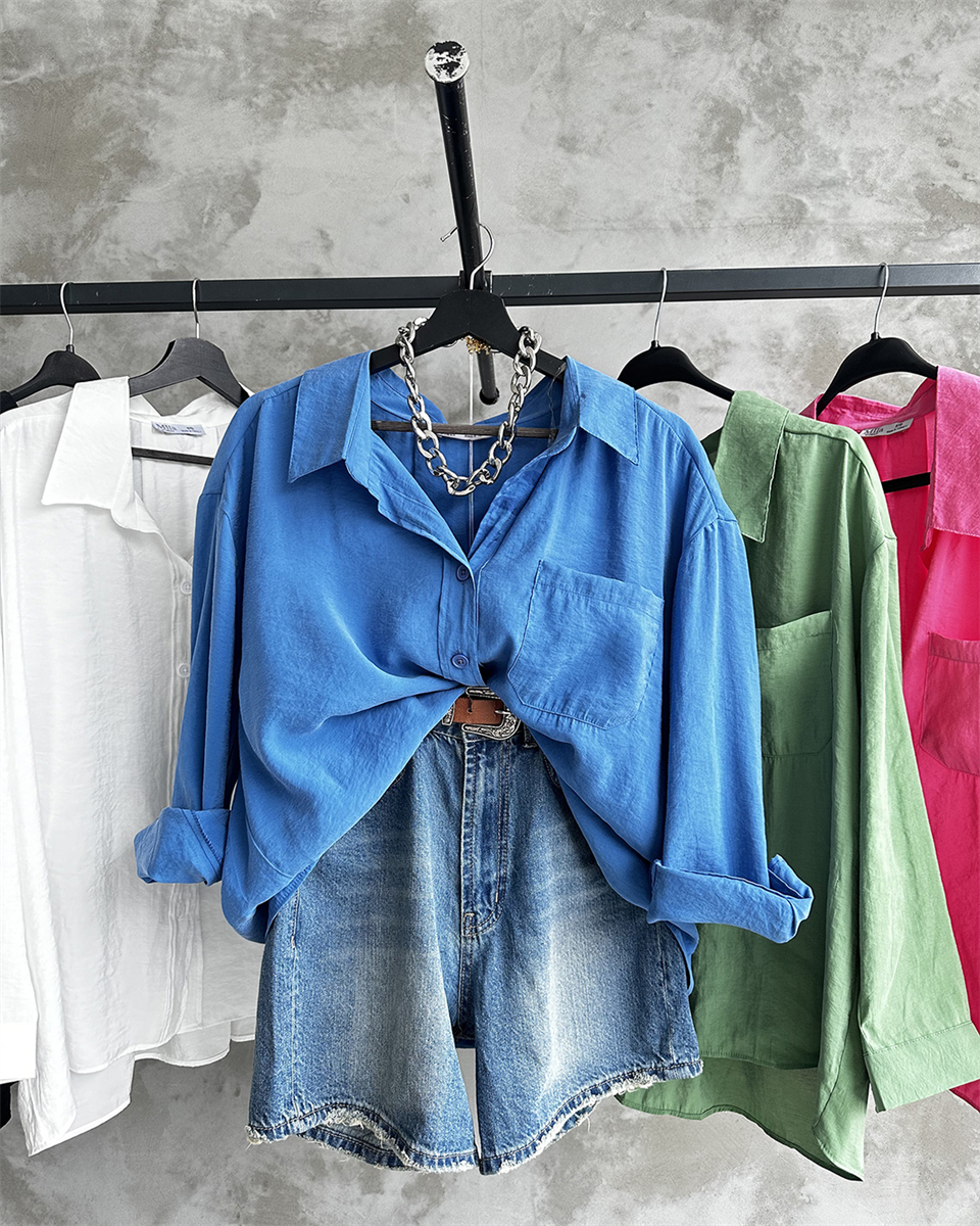 Bambu Oversize Mavi Gömlek