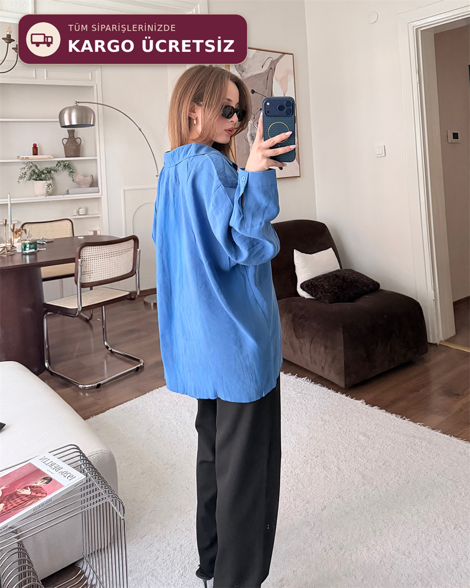 Bambu Oversize Mavi Gömlek