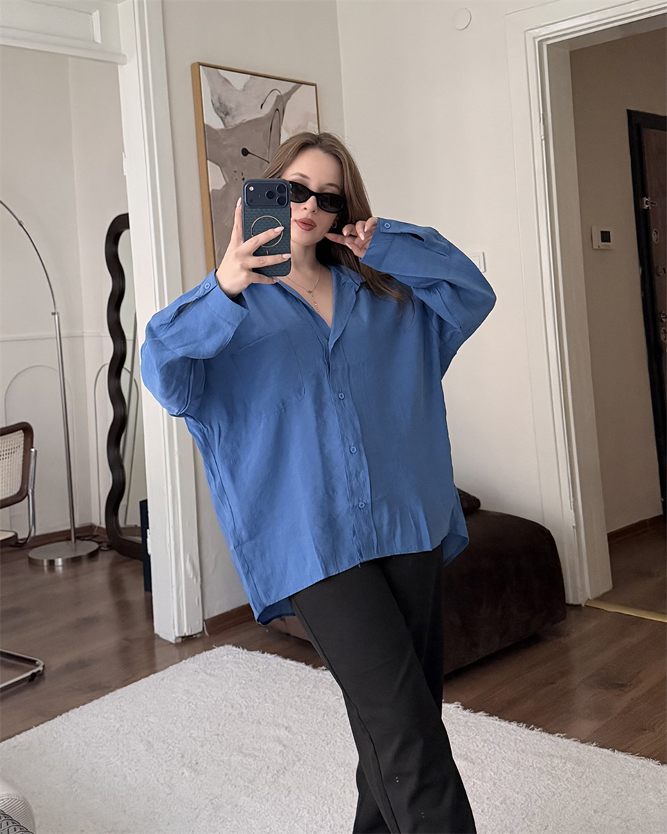 Bambu Oversize Mavi Gömlek