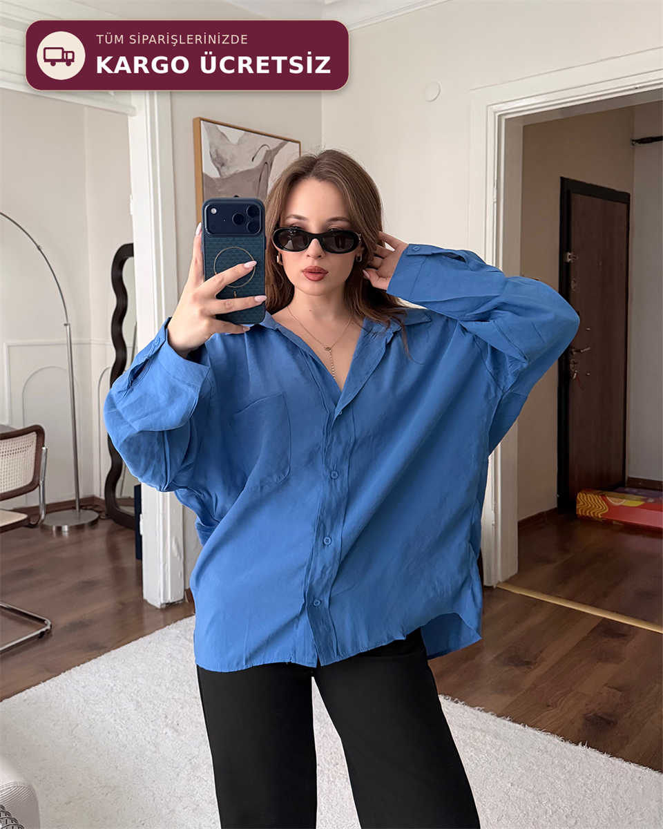 Bambu Oversize Mavi Gömlek