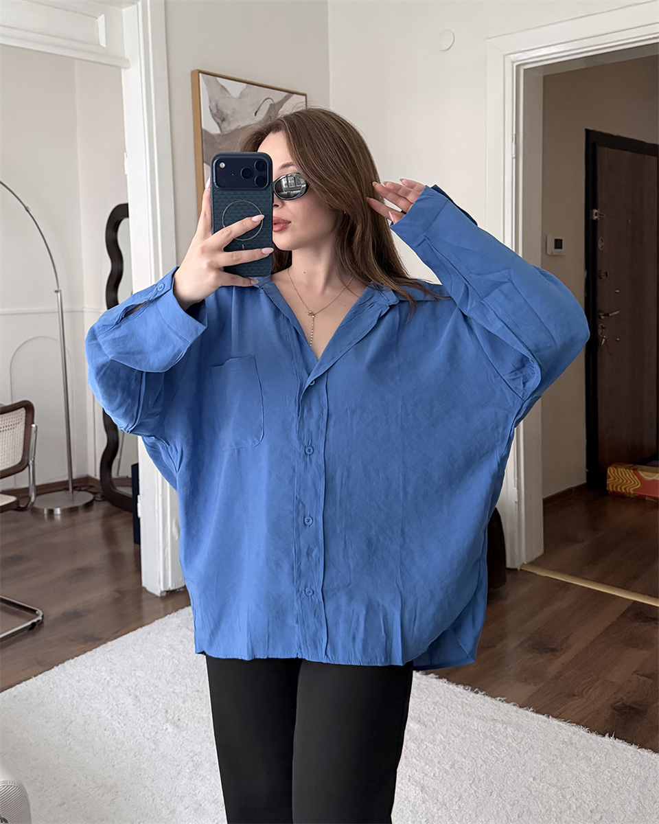 Bambu Oversize Mavi Gömlek