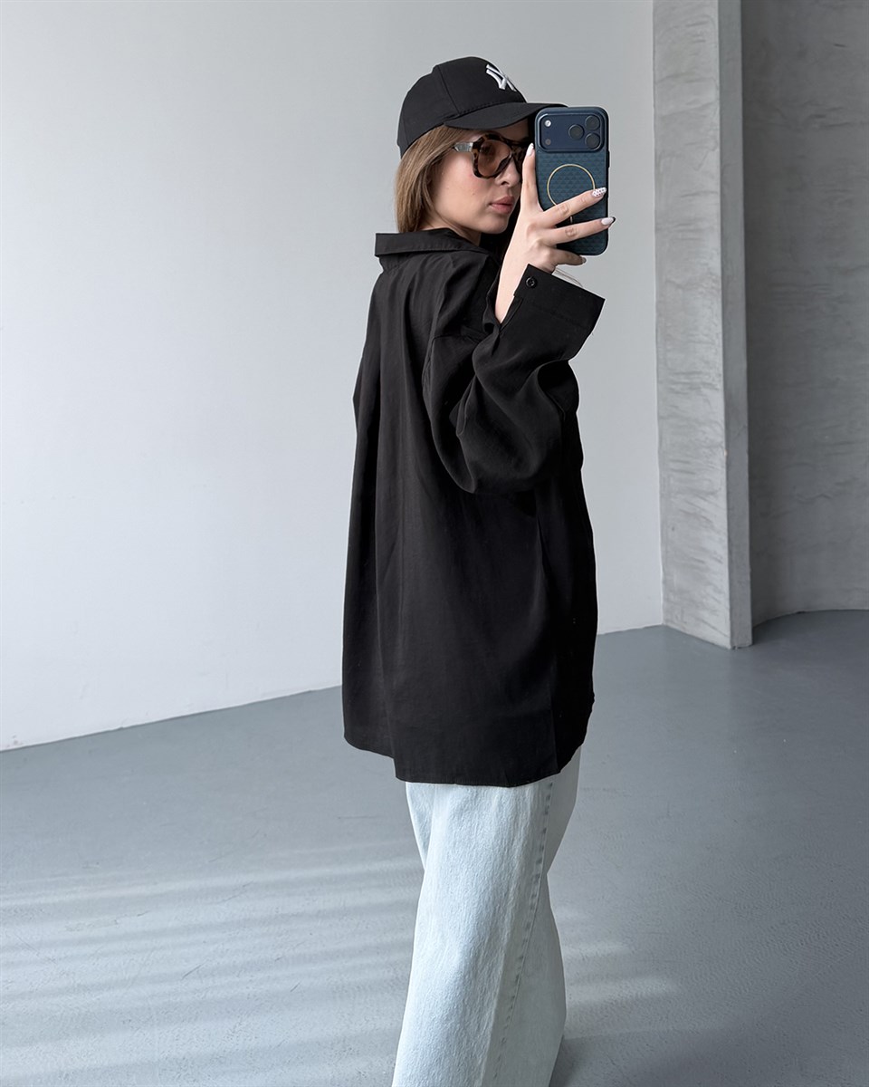 Bambu Oversize Siyah Gömlek