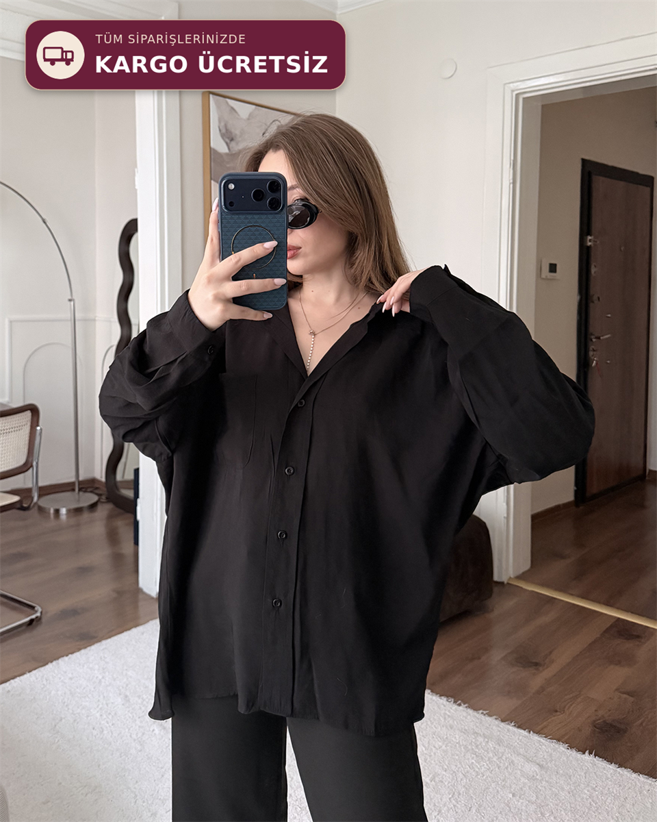 Bambu Oversize Siyah Gömlek