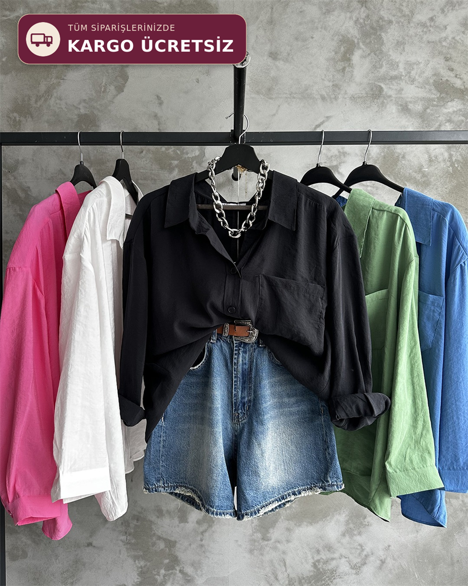 Bambu Oversize Siyah Gömlek
