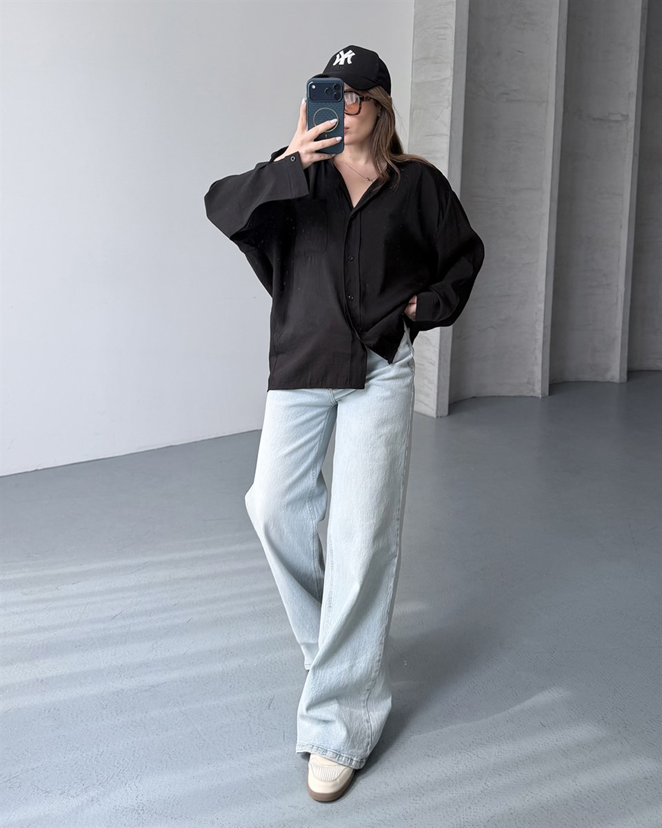 Bambu Oversize Siyah Gömlek