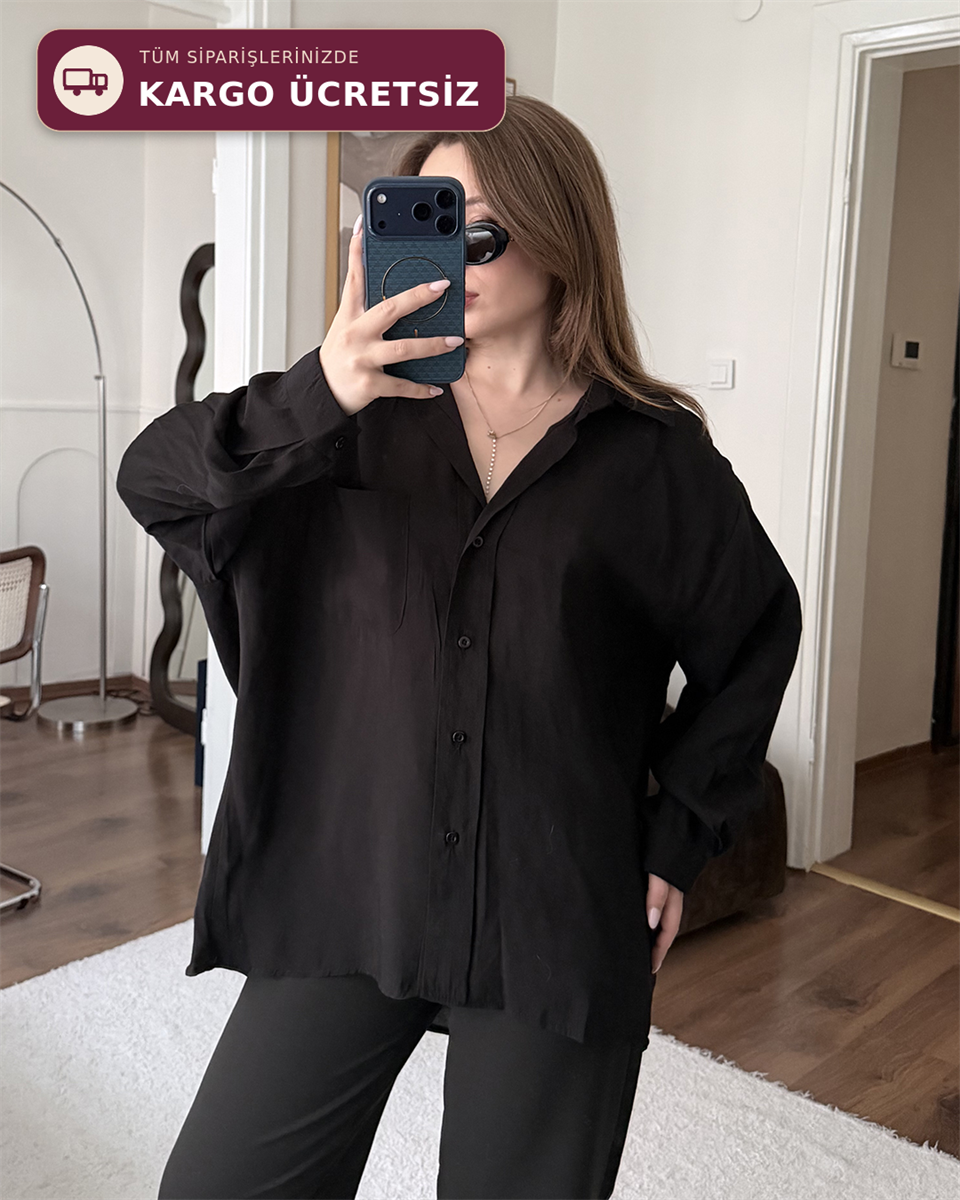 Bambu Oversize Siyah Gömlek