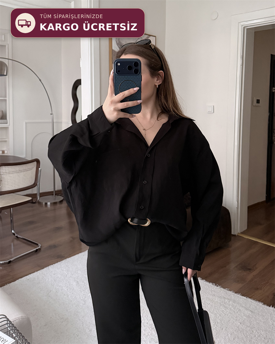 Bambu Oversize Siyah Gömlek
