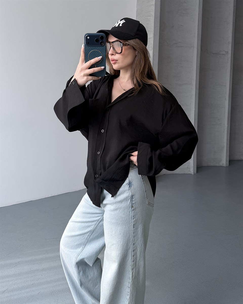 Bambu Oversize Siyah Gömlek