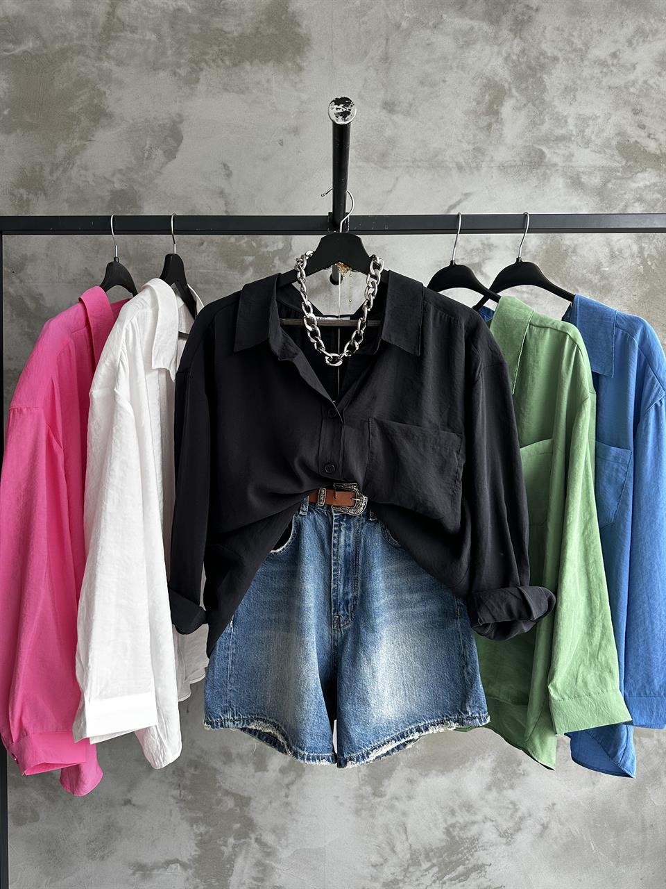Bambu Oversize Siyah Gömlek