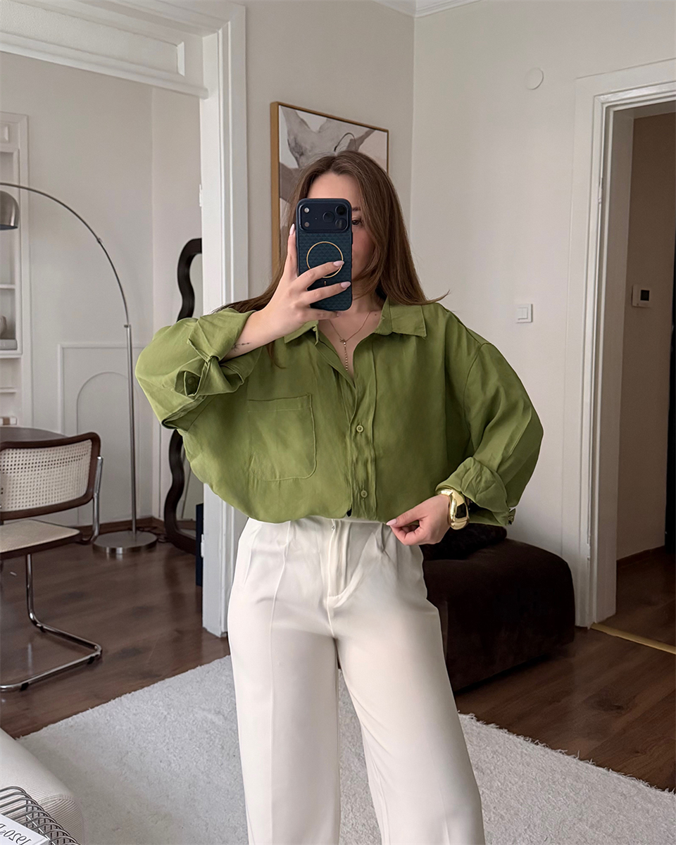 Bambu Oversize Yeşil Gömlek