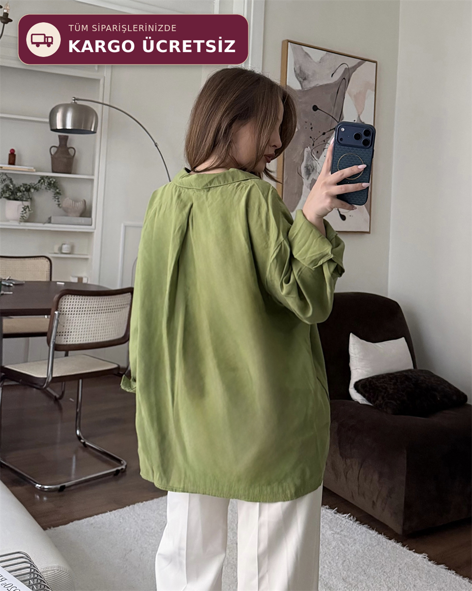 Bambu Oversize Yeşil Gömlek