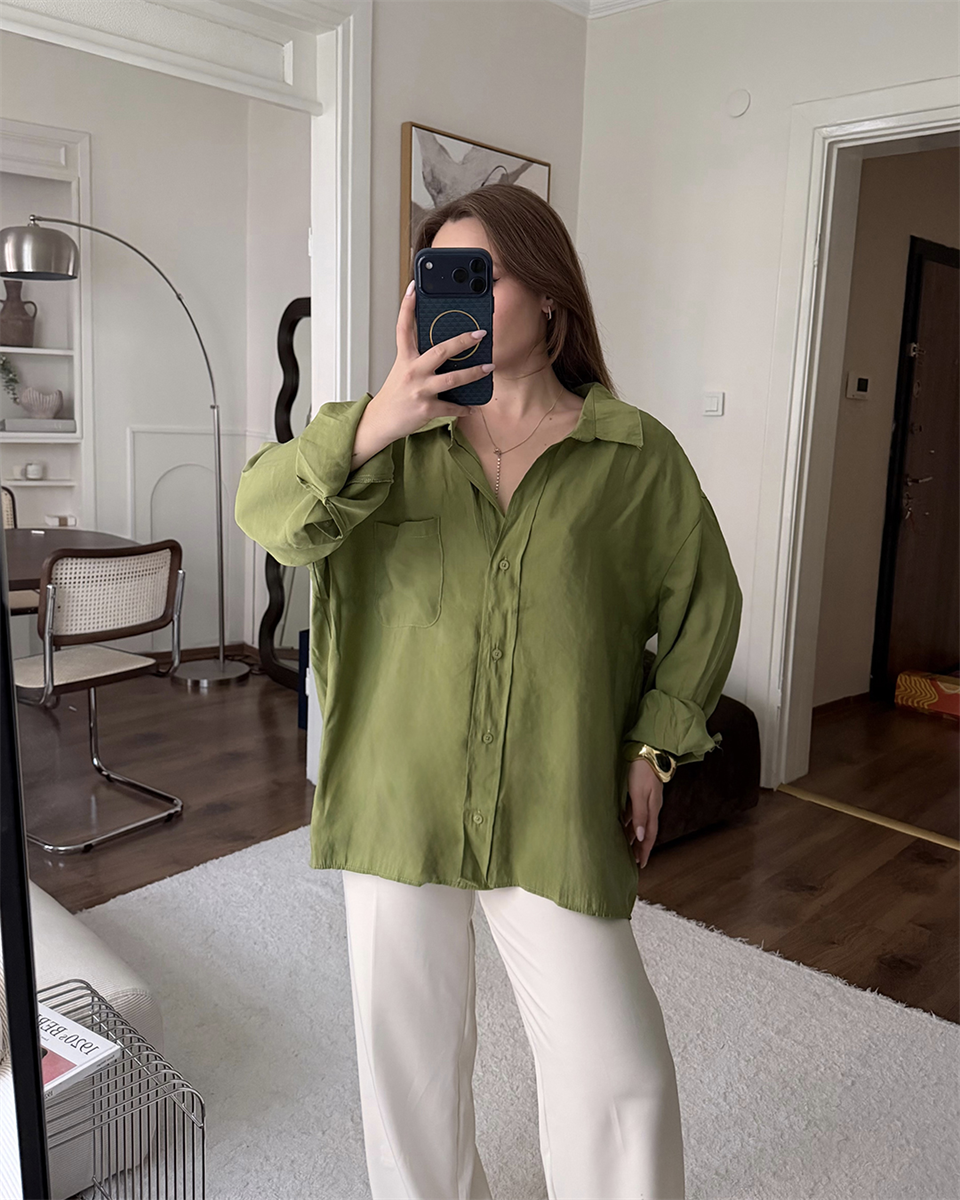 Bambu Oversize Yeşil Gömlek