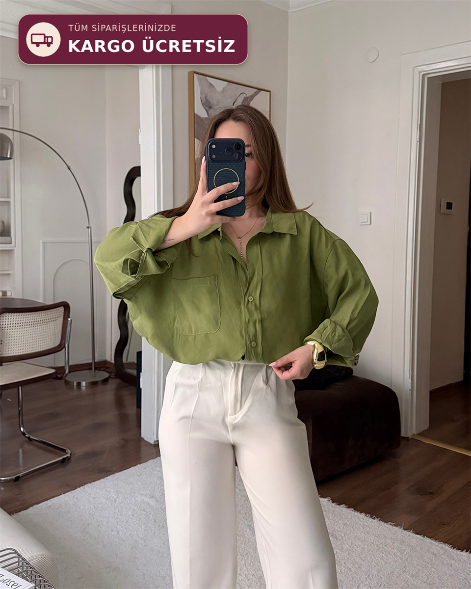 Bambu Oversize Yeşil Gömlek
