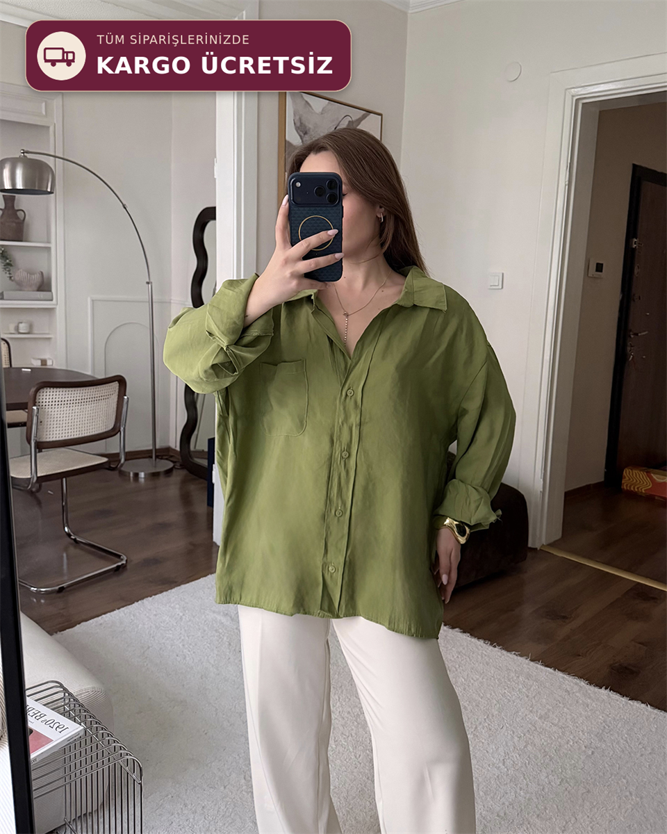 Bambu Oversize Yeşil Gömlek
