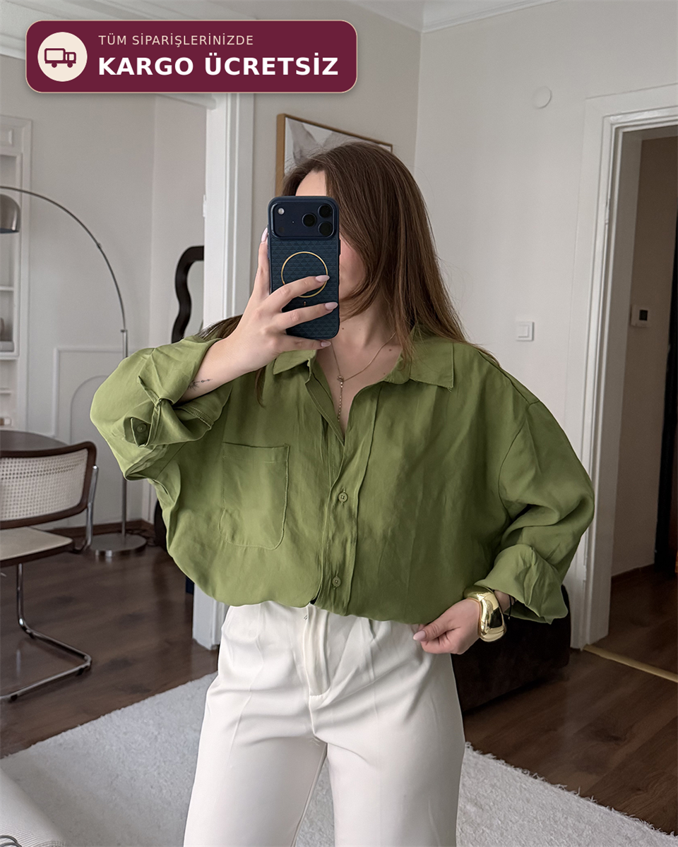 Bambu Oversize Yeşil Gömlek