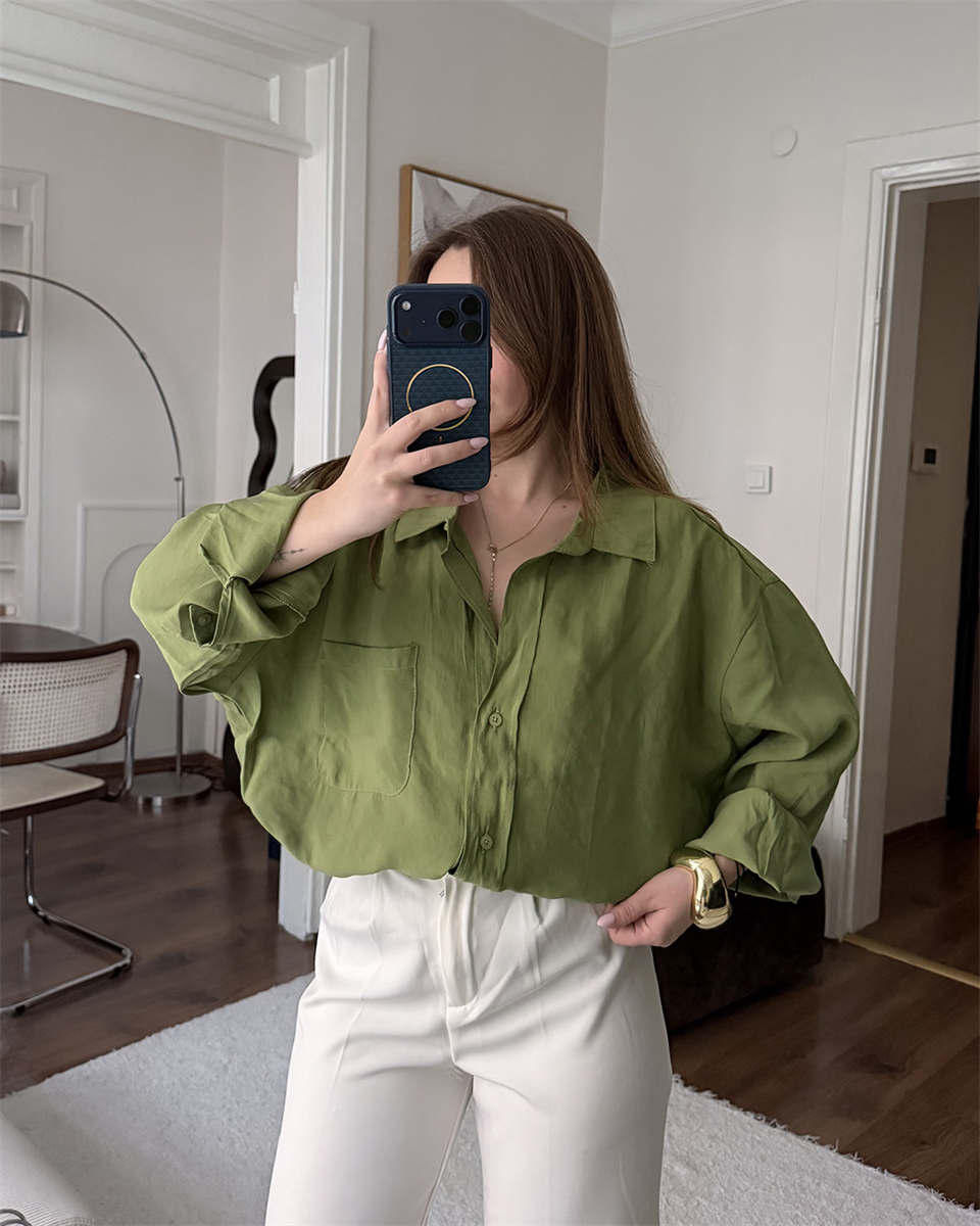 Bambu Oversize Yeşil Gömlek